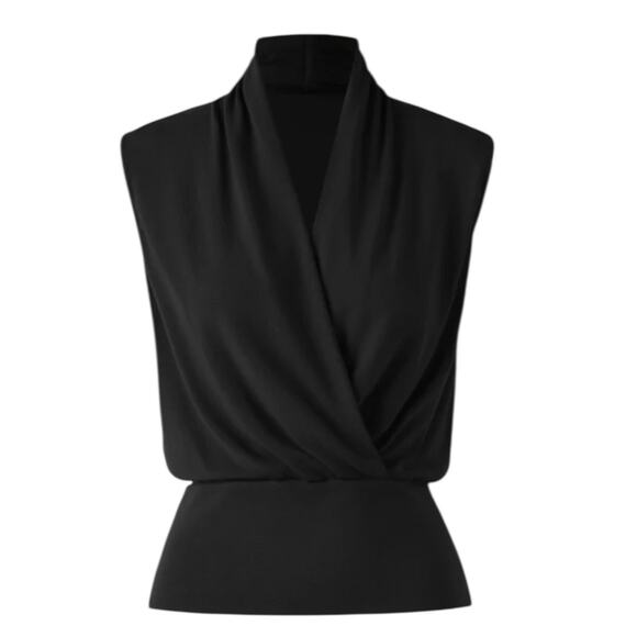 NWT OGL LiteWarm Surplice Wrap Tank Top Black Eco Mousse Size Medium - Picture 2 of 9